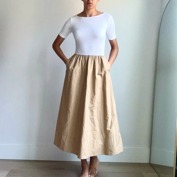 Gap Cotton Midi Dress Contrast White Tan XXS - Picture 1 of 8